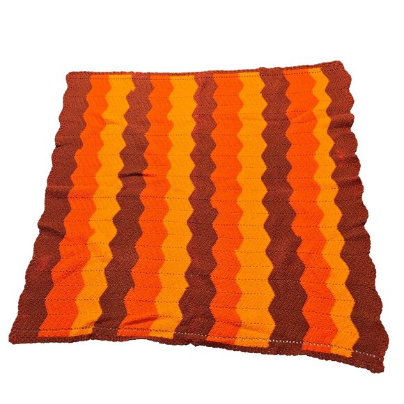 Homemade Crocheted Chevron Zig Zag Afghan Throw Blanket Retro Brown 59" x 55" - Picture 2 of 15